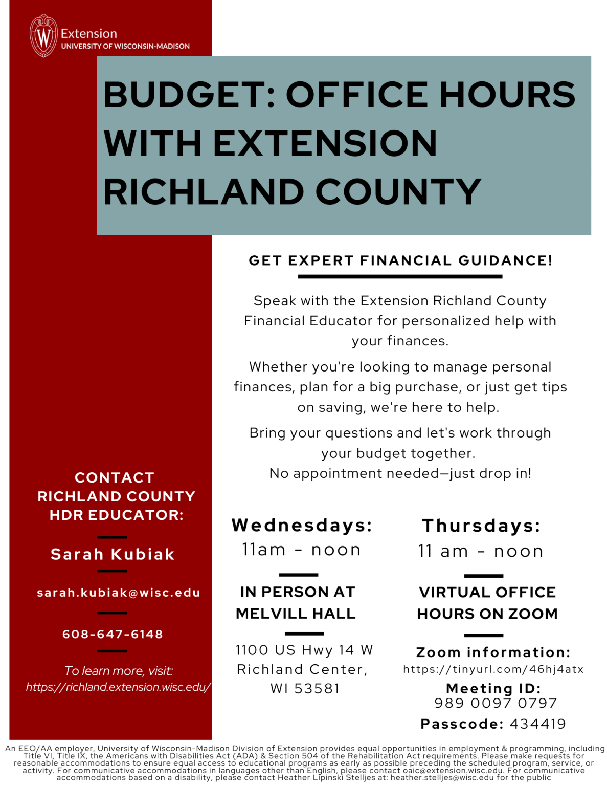 Budget office hours extension richland county